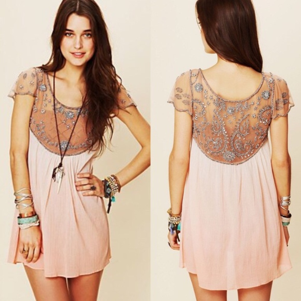 Free People Embellished Palms Beaded Ombré Dress